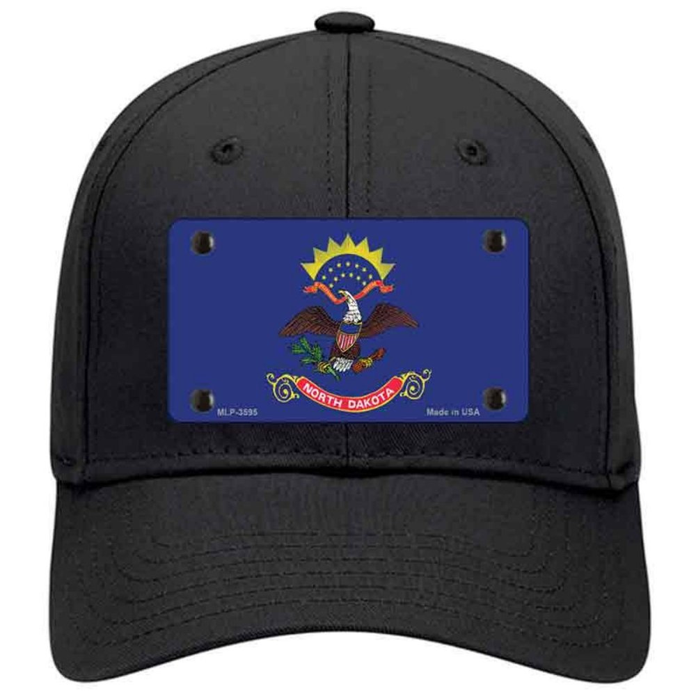 North Dakota Flag Metal on Cotton Velcro Hat - Black
